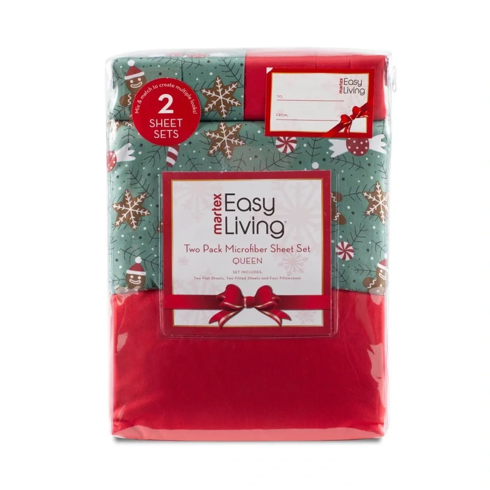 2 SETS XMAS SHEETS Two-Pack NEW Easy Living Holiday Microfiber Sheet Set - Picture 12 of 17